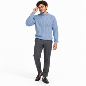 the azure ribbed mock neck knit ١