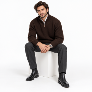 Home Page the joop! chocolate ribbed half zip 1